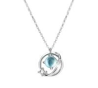 GGYTMQL 925 Blue Crystal Planet Star Charm Camiseta de Joyas de Navidad para Mujeres Caja de Bodas