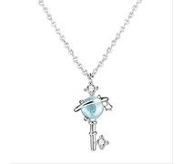 GGYTMQL 925 Blue Crystal Planet Star Charm Camiseta de Joyas de Navidad para Mujeres Caja de Bodas