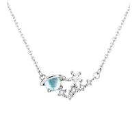 GGYTMQL 925 Blue Crystal Planet Star Charm Camiseta de Joyas de Navidad para Mujeres Caja de Bodas