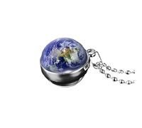 GGYTMQL 925 Collar de Planeta de Plata esterlina para Hombres y Mujeres, Collar del Sistema Solar del Sistema Solar del Sistema Solar Venus Venus Tierra Solar Collar de Vidrio, Collar de Collar