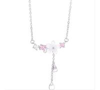 GGYTMQL 925 Cristal Cherry Blossoms Collar de Encanto para Mujeres Collares de Gargantilla Joyería de Fiesta de Bodas