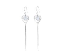 GGYTMQL 925 Pendientes de Plata esterlina para Mujeres, aretes de caída de corazón con Piedra de luz de Luna, aretes Colgantes de Cadena Larga, Elegantes Pendientes de Gancho de Plata, Regalo de