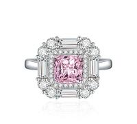 GGYTMQL 925 Rings de boda de piedra de nacimiento de plata esterlina para mujeres Girls Square Crystal Diamond Halo Open Bands Open Bands Solitare Asscher Cut Ring Cubic Zirconia Promise Anniversary