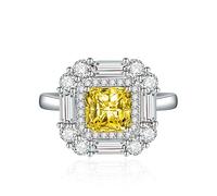 GGYTMQL 925 Rings de boda de piedra de nacimiento de plata esterlina para mujeres Girls Square Crystal Diamond Halo Open Bands Open Bands Solitare Asscher Cut Ring Cubic Zirconia Promise Anniversary
