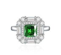 GGYTMQL 925 Rings de boda de piedra de nacimiento de plata esterlina para mujeres Girls Square Crystal Diamond Halo Open Bands Open Bands Solitare Asscher Cut Ring Cubic Zirconia Promise Anniversary