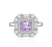 GGYTMQL 925 Rings de boda de piedra de nacimiento de plata esterlina para mujeres Girls Square Crystal Diamond Halo Open Bands Open Bands Solitare Asscher Cut Ring Cubic Zirconia Promise Anniversary