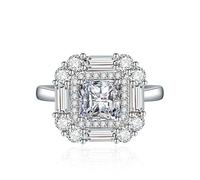 GGYTMQL 925 Rings de boda de piedra de nacimiento de plata esterlina para mujeres Girls Square Crystal Diamond Halo Open Bands Open Bands Solitare Asscher Cut Ring Cubic Zirconia Promise Anniversary