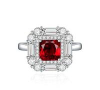 GGYTMQL 925 Rings de boda de piedra de nacimiento de plata esterlina para mujeres Girls Square Crystal Diamond Halo Open Bands Open Bands Solitare Asscher Cut Ring Cubic Zirconia Promise Anniversary