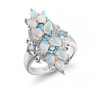 GGYTMQL 925 Rings de plata esterlina para mujeres Pear natural Opal Blue Topaz Gema Anillo de boda Colorido Opal Joyería fina