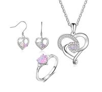 GGYTMQL Accesorios 925 Juegos de joyería de Plata esterlina con corazón Rosa Opal Piedra Transparente cz Pendientes de Collar