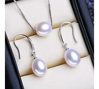 GGYTMQL Accesorios 925 Juegos de joyería de Plata esterlina Pendientes de Perlas Naturales Cabecillos de Colgante de caída Collares Largos para n