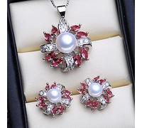 GGYTMQL Accesorios 925 Juegos de joyería de Plata esterlina Pendientes de Tachuelas de Flores Bohemias Partido Colgante de Perlas Naturales para n para n