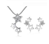 GGYTMQL Accesorios 925 Sets de joyería Fina de Plata esterlina Collar de Estrella de circonio Simple+Pendientes Juego de Dos Piezas para N Girl Gift