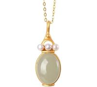 GGYTMQL Accesorios Vintage S925 Collar para Mujeres Jadio de Oro Jade Pearl Joya clásica Hecho Collar Collar Collar Collar de Mujeres