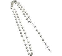 GGYTMQL Accessories - Collar de rosario religioso de plata de ley 925 para mujeres y hombres, 1 colgante de rosario de cruz católica, collar religioso de cuentas de cristal redondo, colgante de cruz