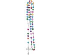 GGYTMQL Accessories - Collar de rosario religioso de plata de ley 925 para mujeres y hombres, 1 colgante de rosario de cruz católica, collar religioso de cuentas de cristal redondo, colgante de cruz
