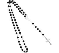 GGYTMQL Accessories - Collar de rosario religioso de plata de ley 925 para mujeres y hombres, 1 colgante de rosario de cruz católica, collar religioso de cuentas de cristal redondo, colgante de cruz