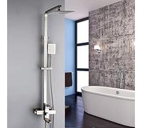 GGYTMQL Alcachofa de ducha de lujo montada en la pared, de acero inoxidable, sistema de grifo de ducha de agua fría y caliente, cabezal cuadrado de ducha de mano