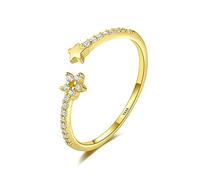 GGYTMQL Anillo abierto ajustable de 14k de mujeres - Circón estrella anillo de dedo abierto ajustable simple, anillo de cola de pulido apilable femenino, niñas