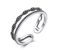 GGYTMQL Anillo abierto ajustable de mujeres S925 - anillo de dedo abierto de doble capa vintage, anillo articular apilable angustiado único, regalos de cumpleaños baratos para mujeres a
