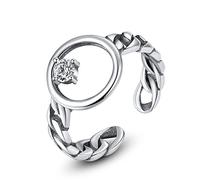 GGYTMQL Anillo ajustable elegante para damas: s925 disco vintage anillo de dedo abierto, con anillo conjunto apilable de circonía 3A, regalos de festival baratos para mujeres y g