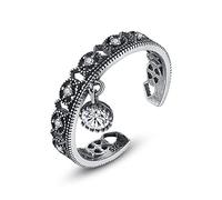 GGYTMQL Anillo ajustable S925 para mujeres - Estilo étnico angustiado retro hueco de circón anillo de dedo abierto, joyería de tendencia regalos de boda