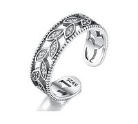 GGYTMQL Anillo ancho de las hojas para mujeres - Simulación brillante Diamante Anillo de dedo abierto, círculo completo de hojas anillo de ajuste sólido, joyería para amantes de la naturaleza G