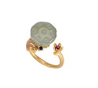 GGYTMQL Anillo de ajuste de estilo vintage de estilo earchinese - anillo abierto de jade hetiano, anillo de dedos apilable de carne de semilla con incrustación, único para ella