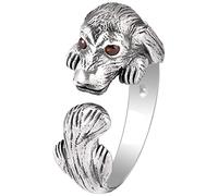 GGYTMQL Anillo de ajuste de mujeres, S925 Dog Artificial Red Zircon Novelty Open Finger anillo para la fiesta de cumpleaños de la boda