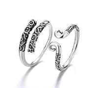 GGYTMQL Anillo de Dedo Abierta de Metal esterleteo S925 Sterling Metal Thai Metal Ring Vintage Metal Ring Regalos de Anillo para Anillo de Amantes, Abertura Ajustable