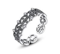 GGYTMQL Anillo de dedo abierto ajustable de mujeres S925 - anillo de articulación antigua hecha a la vintage, anillo de cola ancho de fantai apilable hueco, regalos de cumpleaños baratos para mujeres