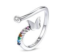 GGYTMQL Anillo de dedo de mariposa arcoiris colorido anillo abierto de piedra ajustable para joyas para mujeres