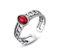 GGYTMQL Anillo de pareja S925 ajustable para mujeres - 1 par de tesoro de color negro/rojo tesoro abierto de dedo, joyería para mujeres regalo de fiesta de bodas