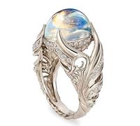 GGYTMQL Anillo de piedra lunar natural para mujeres 925 anillo de plata esterlina alas de ángel anillos de compromiso de compromiso de diamantes encantadores anillos Tamaño 6-10