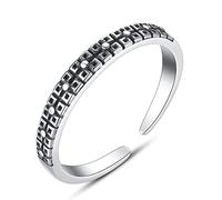 GGYTMQL Anillo de S925 ajustable para mujeres - apilamiento desgastado Vintage Lattice Talled Minimalista Posadora ABIERTA ABIERTA ABIERTA, Regalos de joyería para mujeres