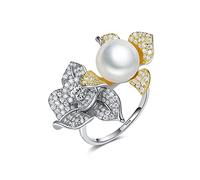 GGYTMQL Anillo de S925 ajustable para mujeres - Simulación 3d Rose forma de circón Cuentas de vidrio anillo elegante anillo de dedo abierto, regalos para mujeres niñas