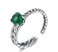 GGYTMQL Anillo retro ajustable para damas - anillo de dedo étnico asimétrico S925, con anillo de juntas apilable jadeite, regalo práctico barato para unise