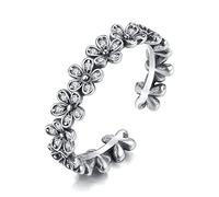 GGYTMQL Anillo vintage ajustable S925 para mujeres - Flores vintage angustiadas Cirvas con tallado a mano Anillo de dedo abierto, regalo de fiesta navideña