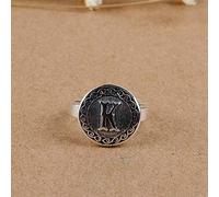 GGYTMQL Anillos abiertos para mujeres, anillo ajustable 925 Silver Fashion Retro RETRO RED ROUND LETRADAS K LETRAS ANILLO ABIERTO REGALO ROMANTIC JOYAR
