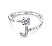 GGYTMQL Anillos ajustables para mujeres, S925 Silver Ajustable Rings Inicial AZ Az Alphabet Anillos Delicados Letros J Open Letter Ring
