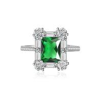 GGYTMQL Anillos de compromiso de halo de lujo Square Halo Promise Anillo de eternidad para mujeres Bodas de boda Emerald Cut Ruby Topaz Diamond CZ Anniversary Open Ajustable Anillo (verde)