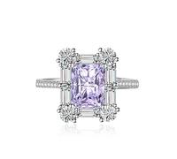 GGYTMQL Anillos de compromiso de halo de lujo Square Halo Promise Anillo de eternidad para mujeres Bodas de boda Emerald Cut Ruby Topaz Diamond CZ Anniversary Open Ajustable Anillo (verde)
