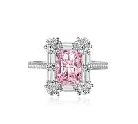 GGYTMQL Anillos de compromiso de halo de lujo Square Halo Promise Anillo de eternidad para mujeres Bodas de boda Emerald Cut Ruby Topaz Diamond CZ Anniversary Open Ajustable Anillo (verde)