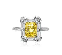 GGYTMQL Anillos de compromiso de halo de lujo Square Halo Promise Anillo de eternidad para mujeres Bodas de boda Emerald Cut Ruby Topaz Diamond CZ Anniversary Open Ajustable Anillo (verde)