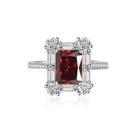 GGYTMQL Anillos de compromiso de halo de lujo Square Halo Promise Anillo de eternidad para mujeres Bodas de boda Emerald Cut Ruby Topaz Diamond CZ Anniversary Open Ajustable Anillo (verde)