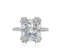 GGYTMQL Anillos de compromiso de halo de lujo Square Halo Promise Anillo de eternidad para mujeres Bodas de boda Emerald Cut Ruby Topaz Diamond CZ Anniversary Open Ajustable Anillo (verde)