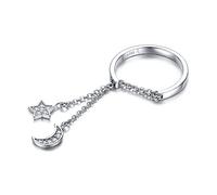 GGYTMQL Anillos de dedo ajustables de la cadena de luna y la estrella para mujeres S925