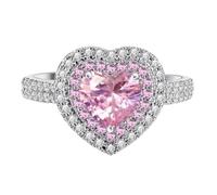 GGYTMQL Banda de promesa de compromiso de circón cúbico rosa en forma de corazón Banda 925 Anillo de boda de la propuesta de plata esterlina Anillo de diamantes simulados