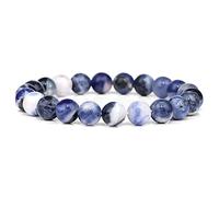 GGYTMQL Braceletas de Piedra Natural Azul para Hombres White Moonstone Black Lava Pulsera Estirada con Cuentas Lapis Lazuli Joyería de Yoga, 10. Piedra de Punto Negra, 23 cm