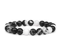 GGYTMQL Braceletas de Piedra Natural Azul para Hombres White Moonstone Black Lava Pulsera Estirada con Cuentas Lapis Lazuli Joyería de Yoga, 10. Piedra de Punto Negra, 23 cm
